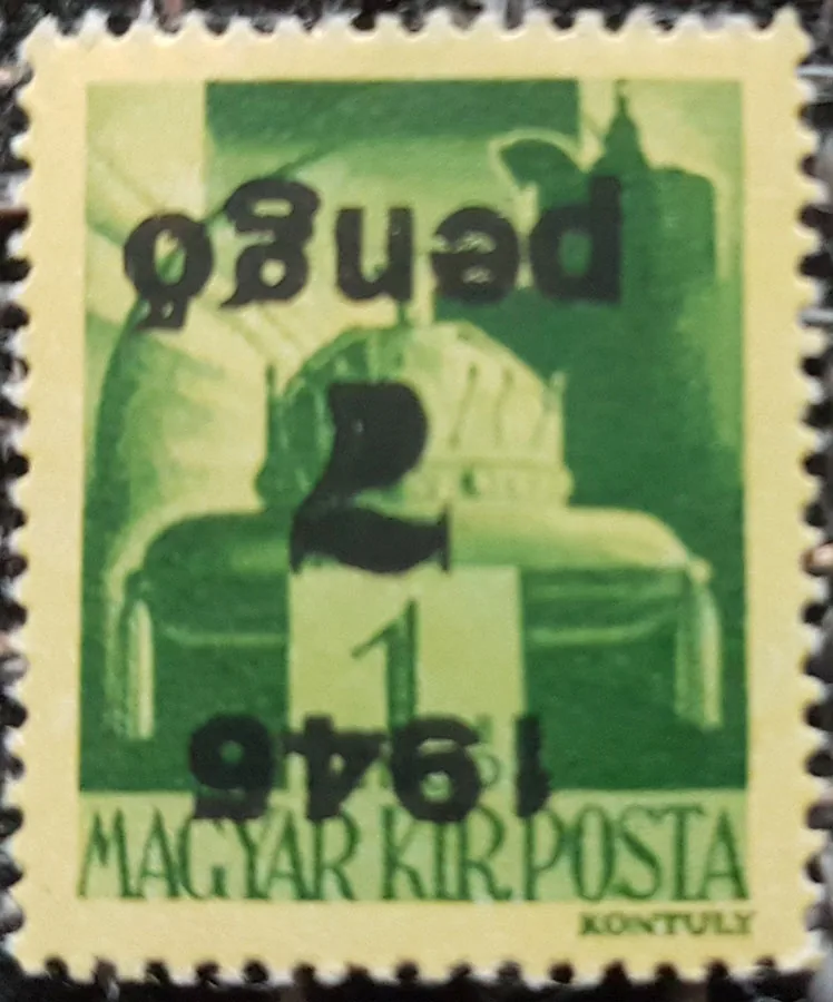 1945. Kisegítő bélyeg – fordított felülnyomat